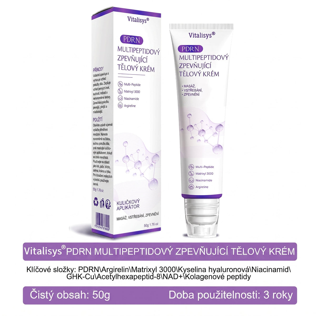 Vitalisys®🍃PDRN Multi-Peptide Masážní tělový krém s válečkem — proti stárnutí, hydratuje, zpevňuje a liftinguje pokožku, podporuje regeneraci, sjednocuje tón pleti a pečuje o nedokonalosti a tmavé skvrny.