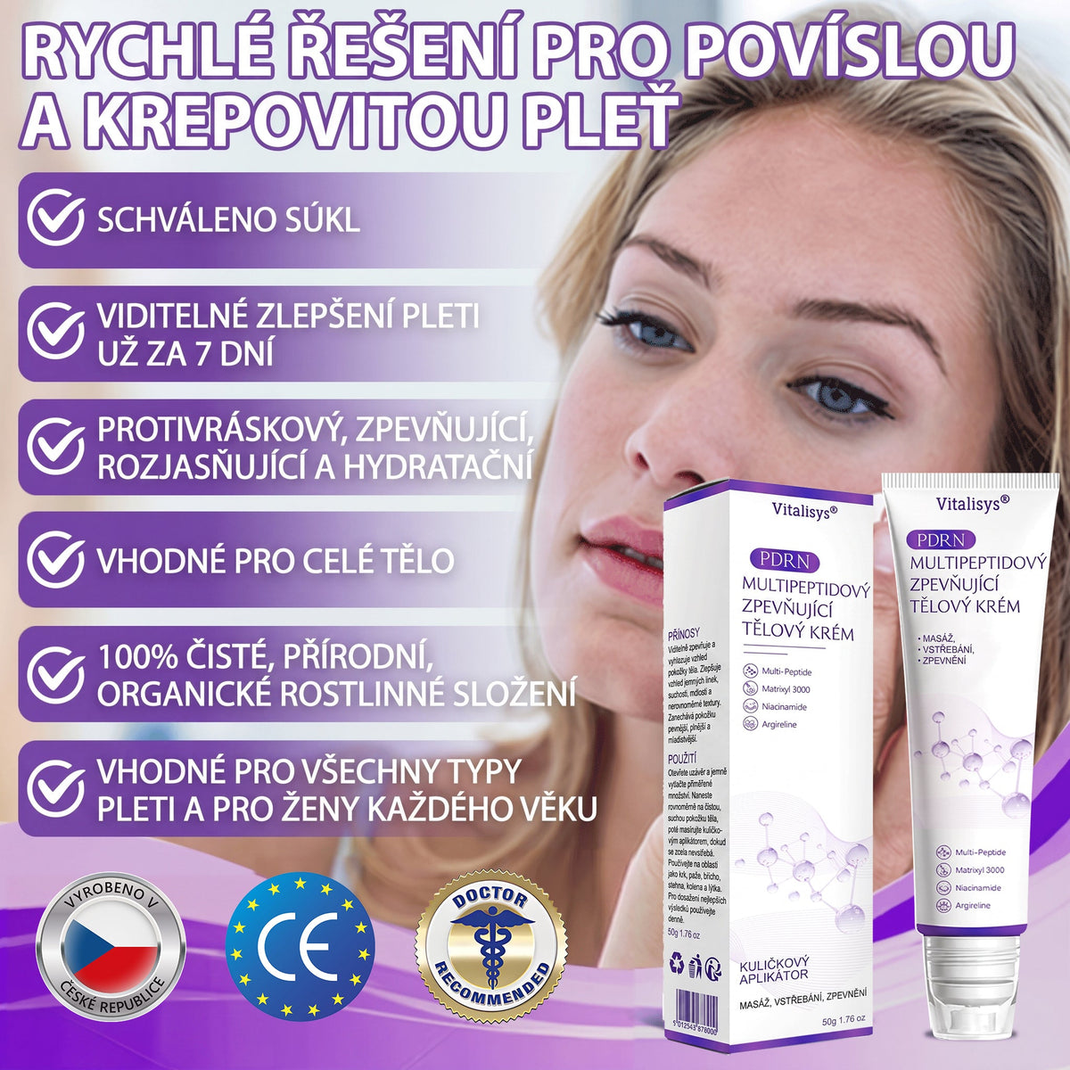 Vitalisys®🍃PDRN Multi-Peptide Masážní tělový krém s válečkem — proti stárnutí, hydratuje, zpevňuje a liftinguje pokožku, podporuje regeneraci, sjednocuje tón pleti a pečuje o nedokonalosti a tmavé skvrny.