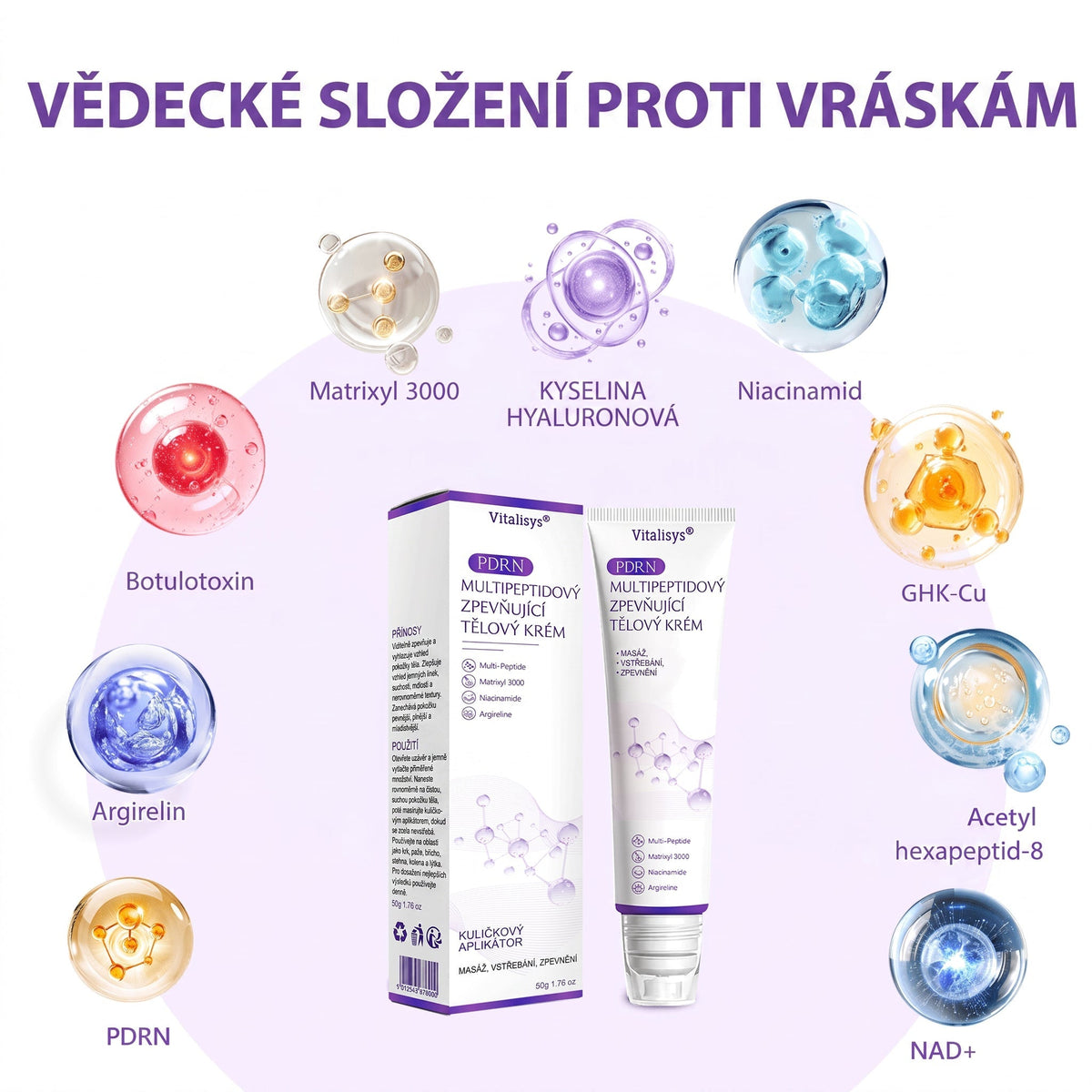 Vitalisys®🍃PDRN Multi-Peptide Masážní tělový krém s válečkem — proti stárnutí, hydratuje, zpevňuje a liftinguje pokožku, podporuje regeneraci, sjednocuje tón pleti a pečuje o nedokonalosti a tmavé skvrny.