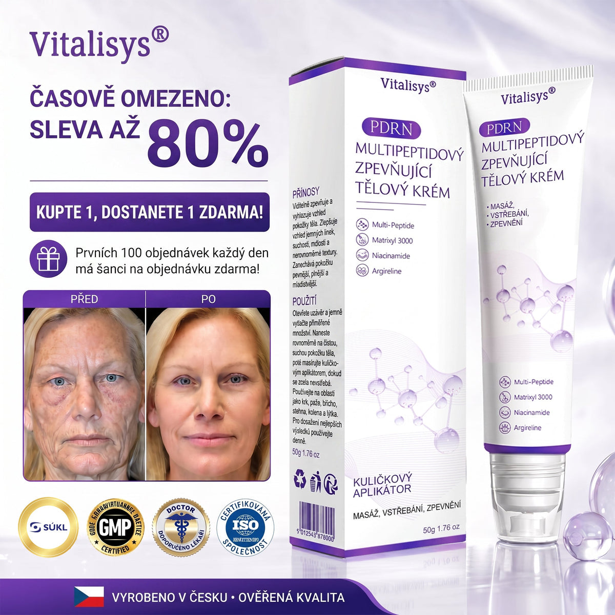 Vitalisys®🔥PDRN Multi-Peptide Masážní tělový krém s válečkem — proti stárnutí, hydratuje, zpevňuje a liftinguje pokožku, podporuje regeneraci, sjednocuje tón pleti a pečuje o nedokonalosti a tmavé skvrny.
